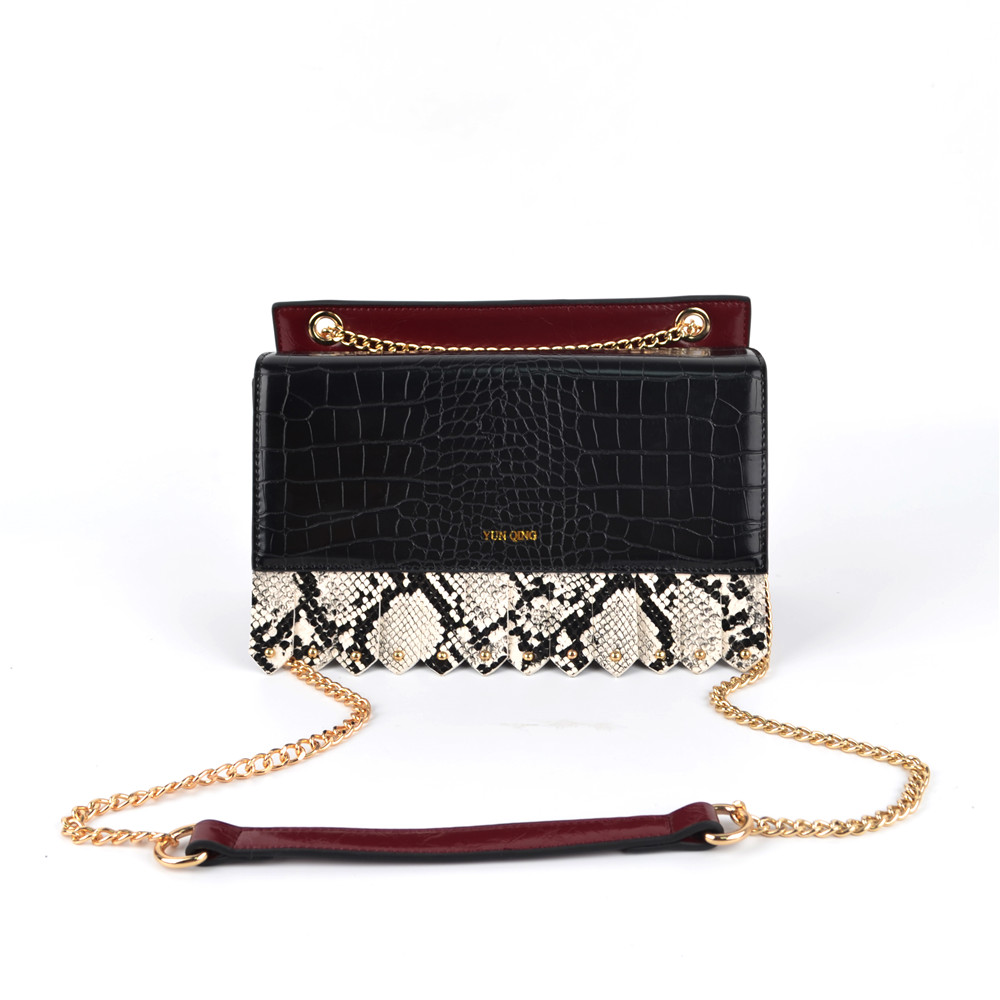 Contrast Color Python Crossbody Fashion Bag