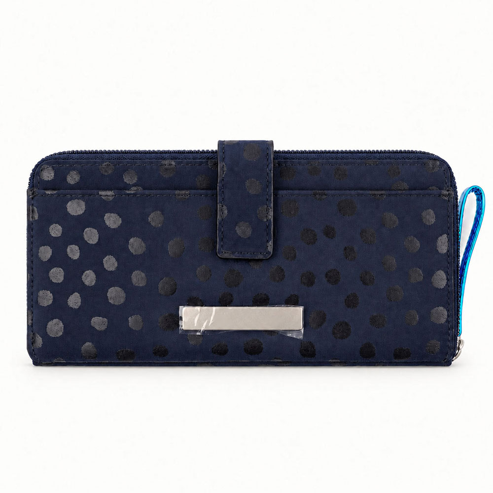 Quilting Customizable Navy Polka-Dot Double-Zip Long Men PU Wallet