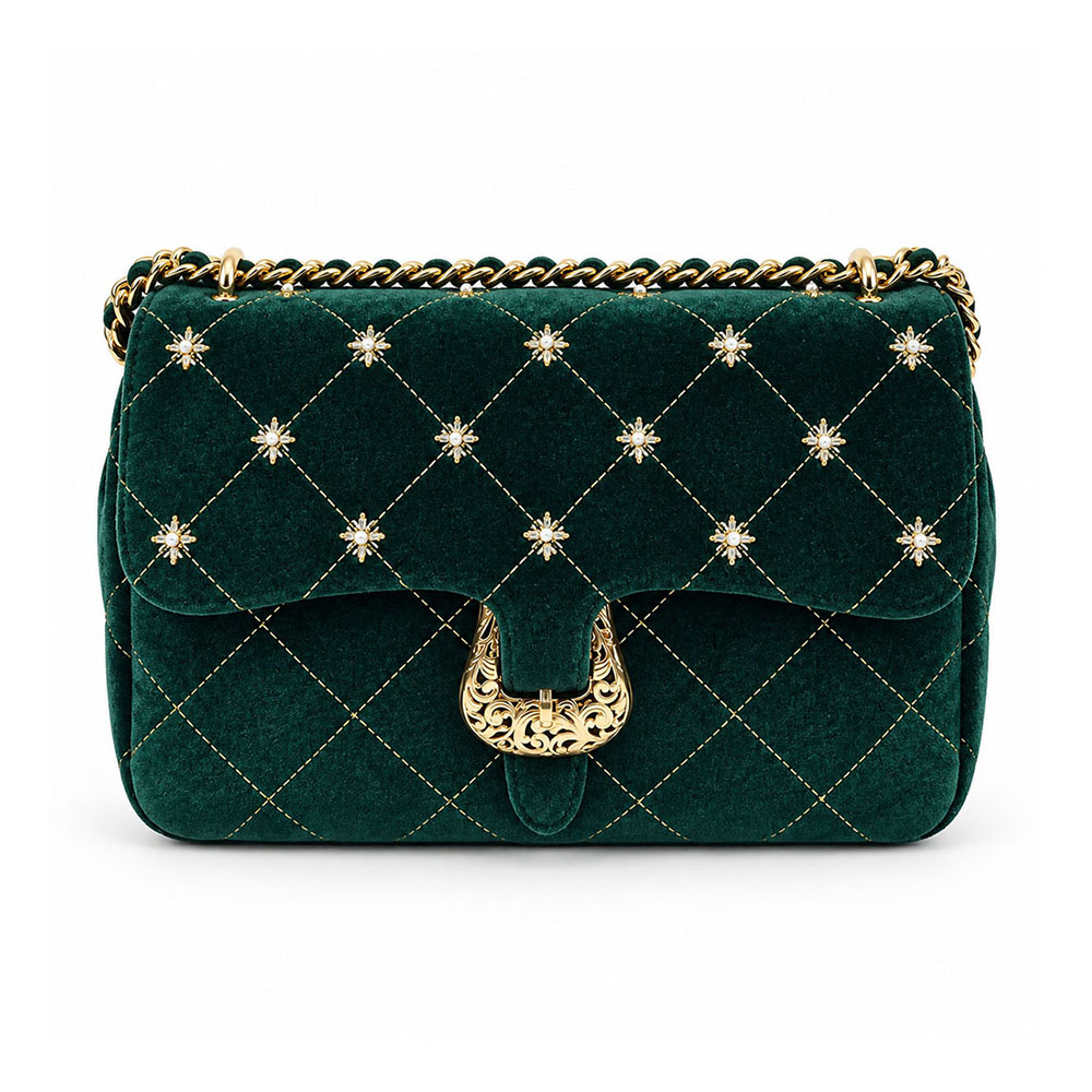 Quilted Embroider Buckle Shoulder Bag