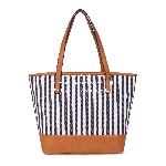 Printed Strip Line Canvas Tote Lady Hand Bag