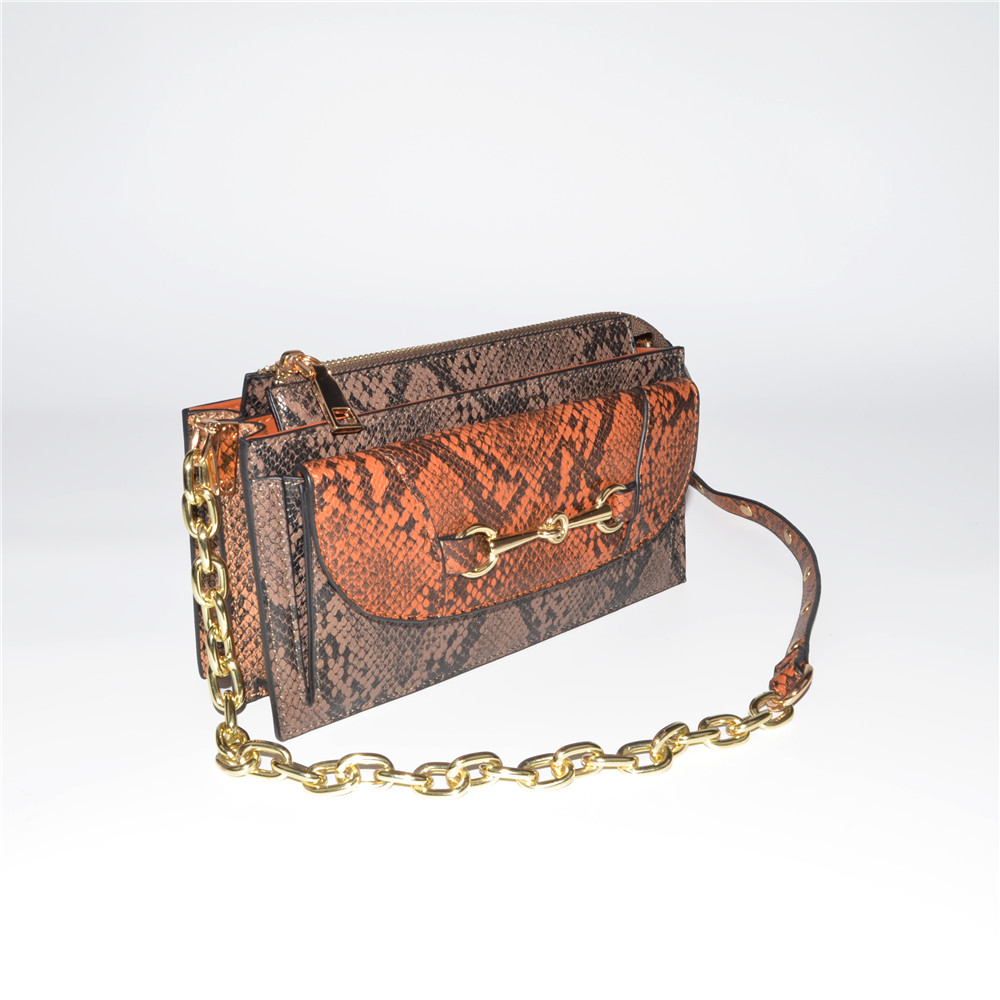 Snake PU Functional Crossbody Bag with Flat