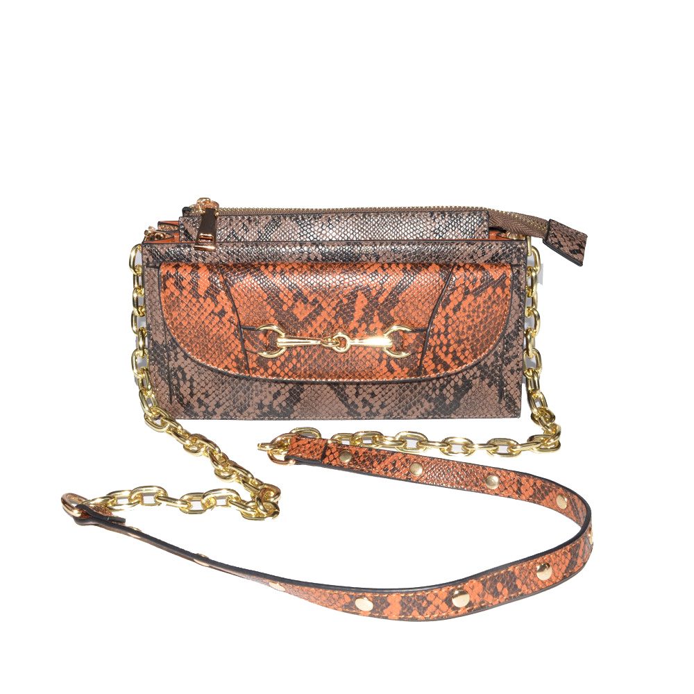 Snake PU Functional Crossbody Bag with Flat