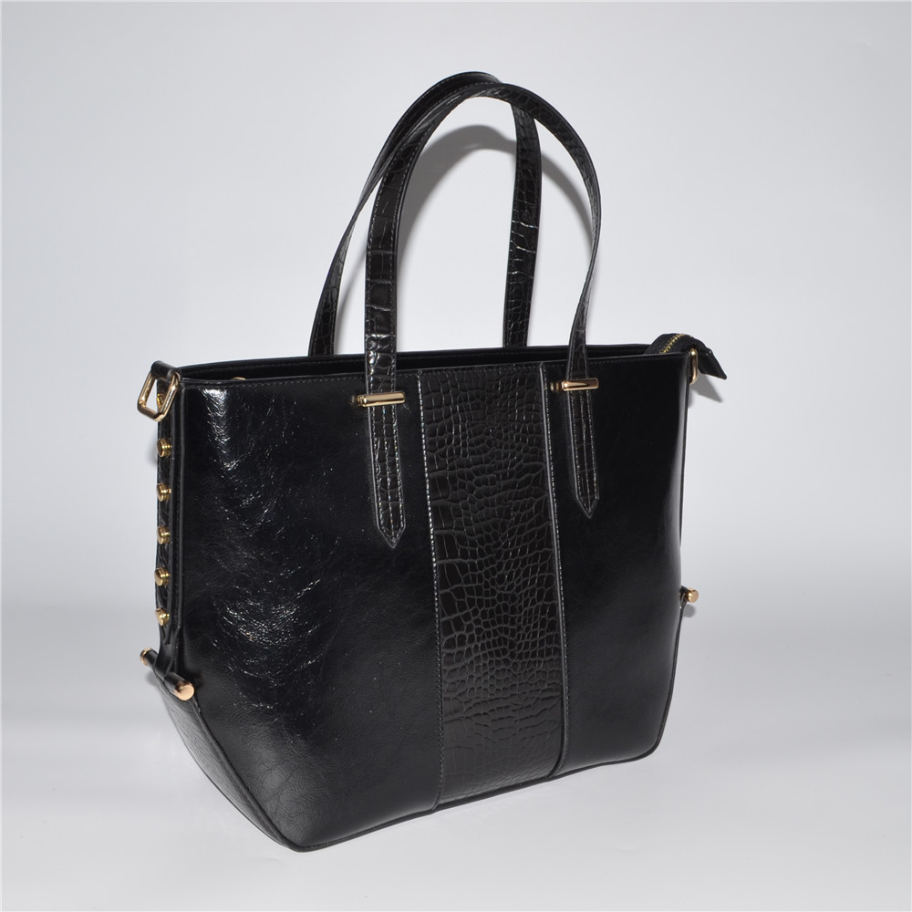 Black Tote Handbag with Studs Decoration
