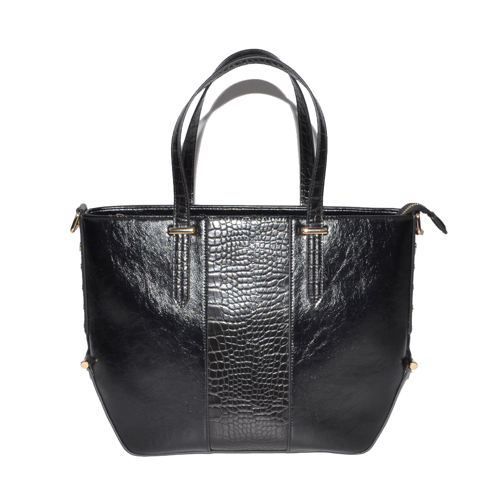 Black Tote Handbag with Studs Decoration