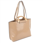 Beige Color Classy Tote Bag with Wood Handle