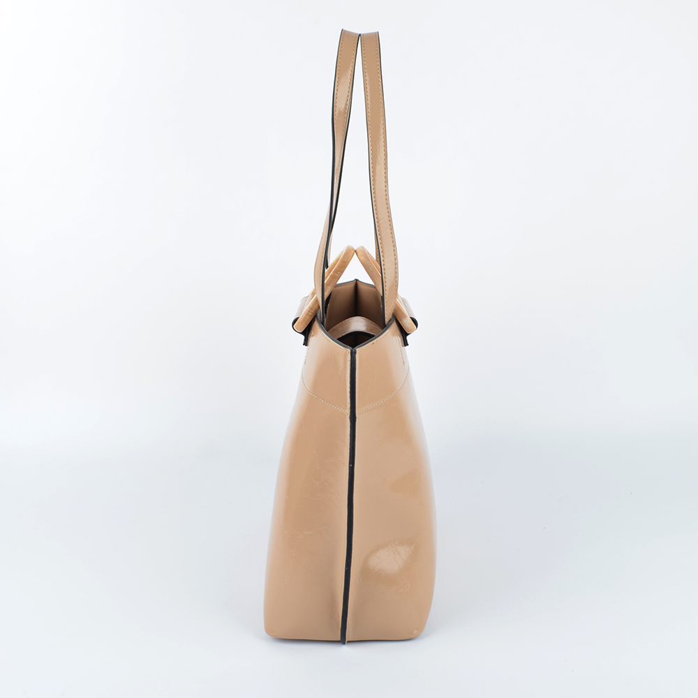 Beige Color Classy Tote Bag with Wood Handle
