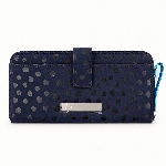 Quilting Customizable Navy Polka-Dot Double-Zip Long Men PU Wallet