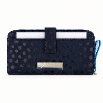 Quilting Customizable Navy Polka-Dot Double-Zip Long Men PU Wallet
