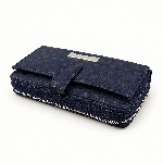 Quilting Customizable Navy Polka-Dot Double-Zip Long Men PU Wallet