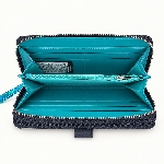 Quilting Customizable Navy Polka-Dot Double-Zip Long Men PU Wallet