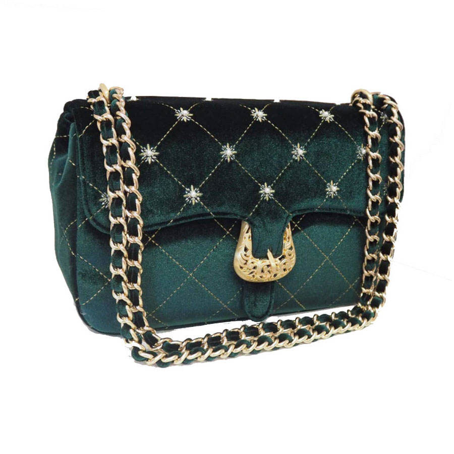 Quilted Embroider Buckle Shoulder Bag